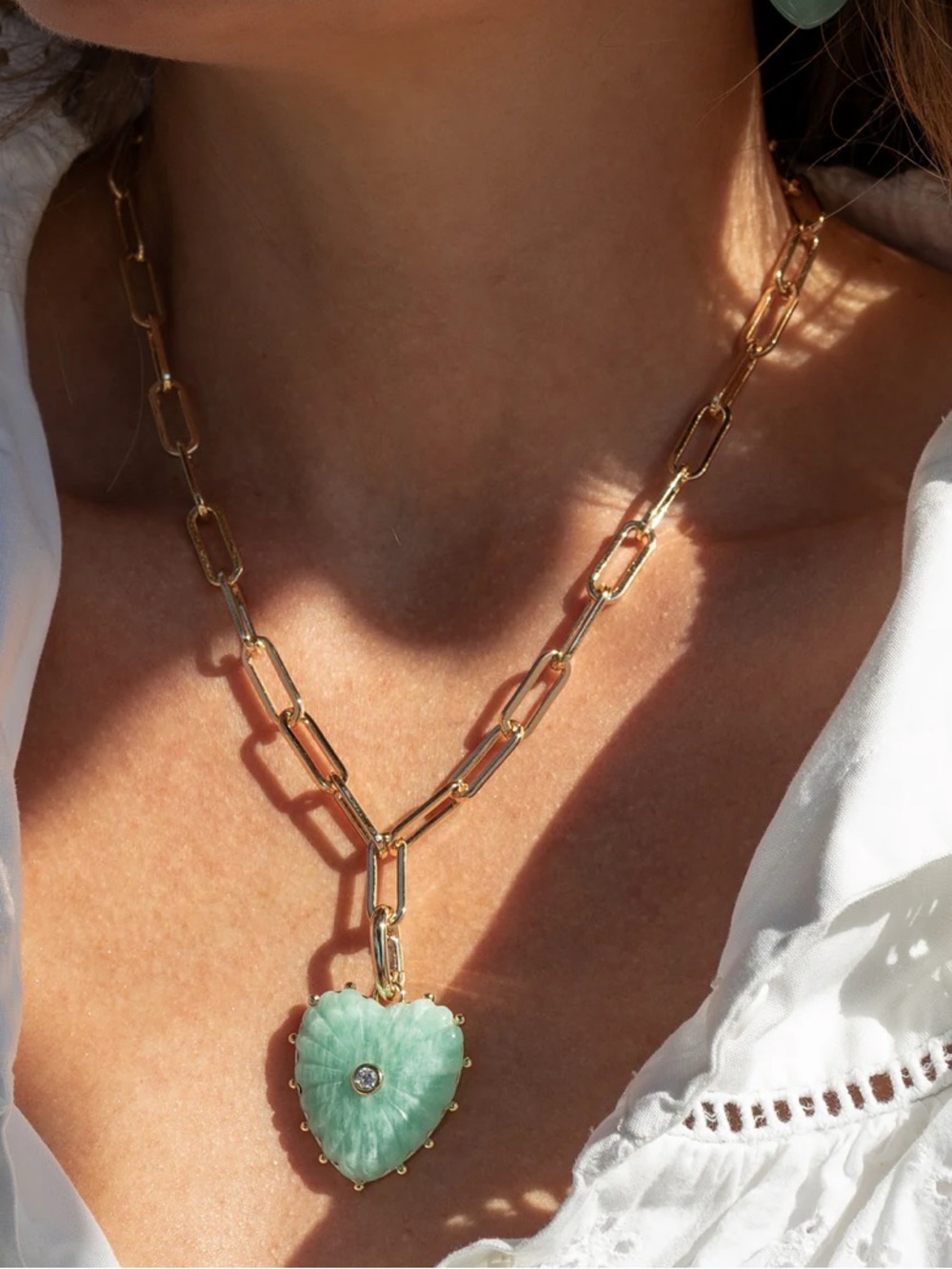 Thatch Malene Amazonite Heart Clip Necklace (paperclip necklace)